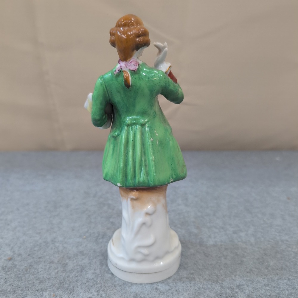 Fern Japan Porcelain Figurine Colonial Victorian Man in Green Coat Rococo VTG 8" - Picture 3 of 5